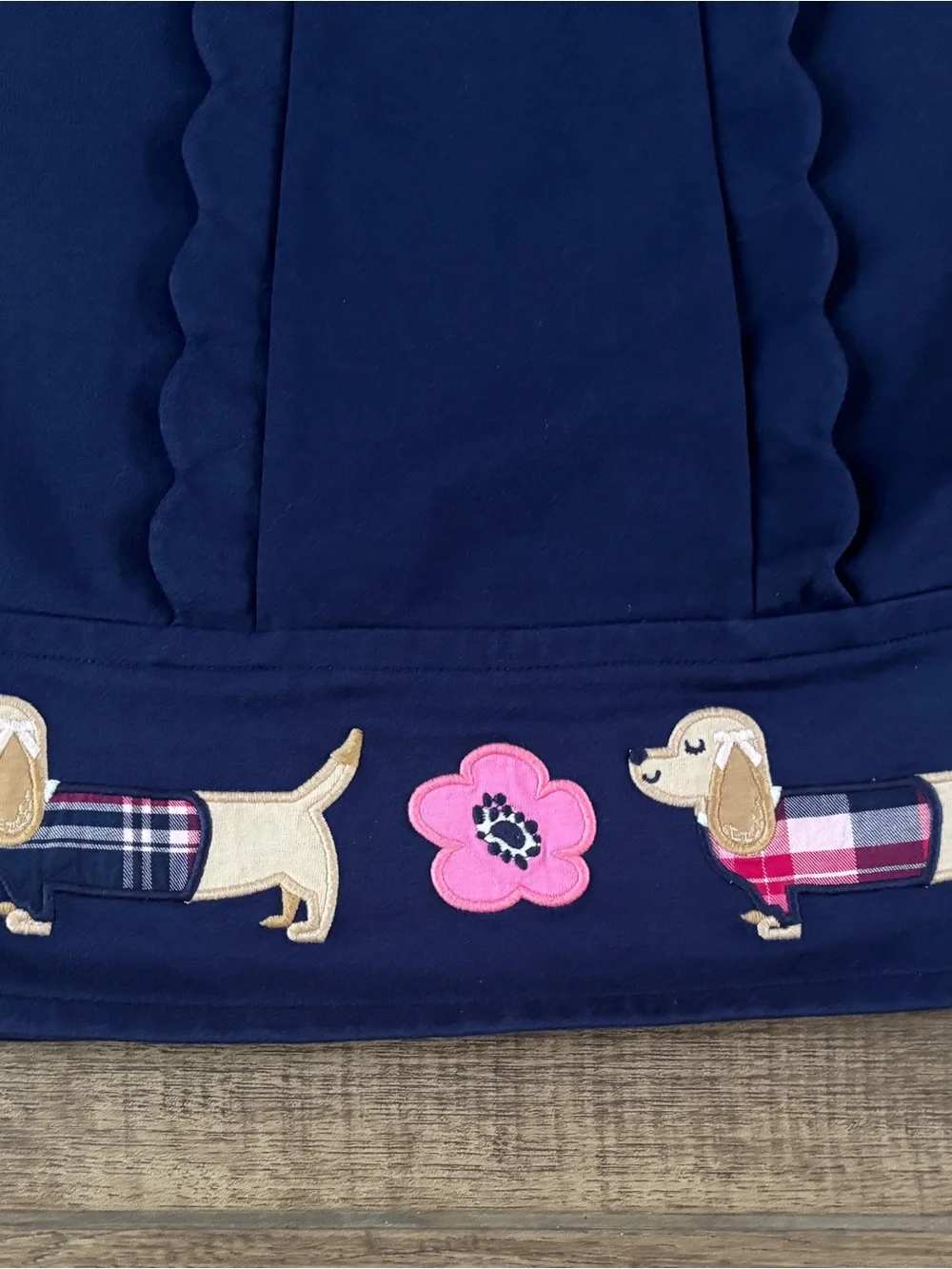 Gymboree Navy Dress with Pink Bow & Floral Dachshund Appliqués